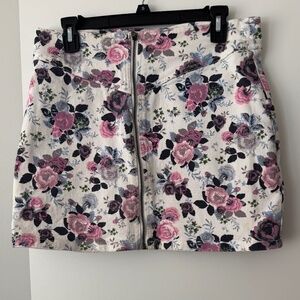 H&M floral denim zip-up skirt